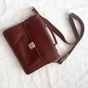 Hexagona Paris Genuine Leather Burgundy Crossbody Messenger Bag Briefcase